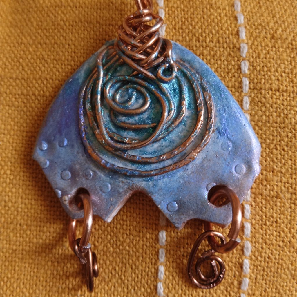Hand Made Wire And Polymer Clay Pendant